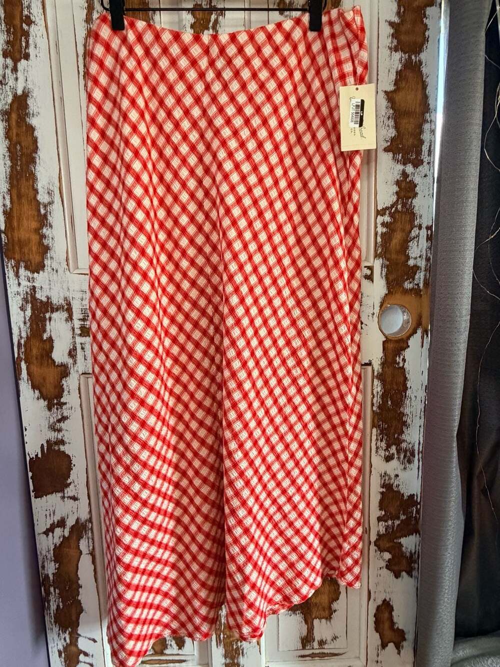 Red White Gingham Seersucker Maxi Skirt Size Large Farmhouse Western NWT